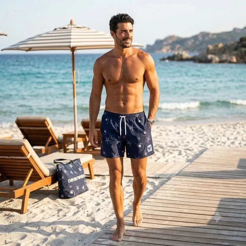 NEW Emporio Armani Men's Nautical Print Swim Trunks - Size XXL (EU 56)